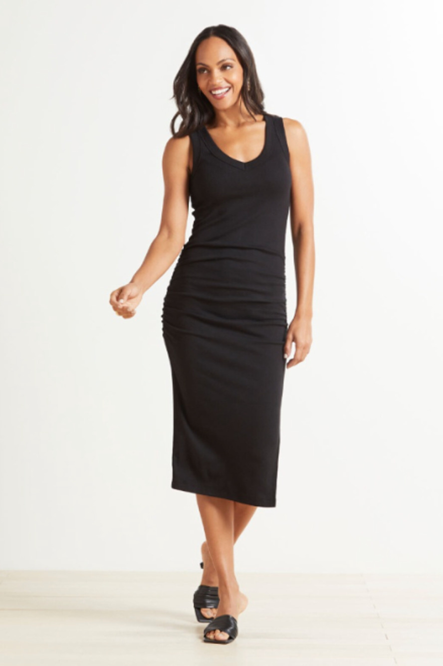 MICHAEL STARS x Evereve Lori Ultra Rib Midi Dress in Black // M
